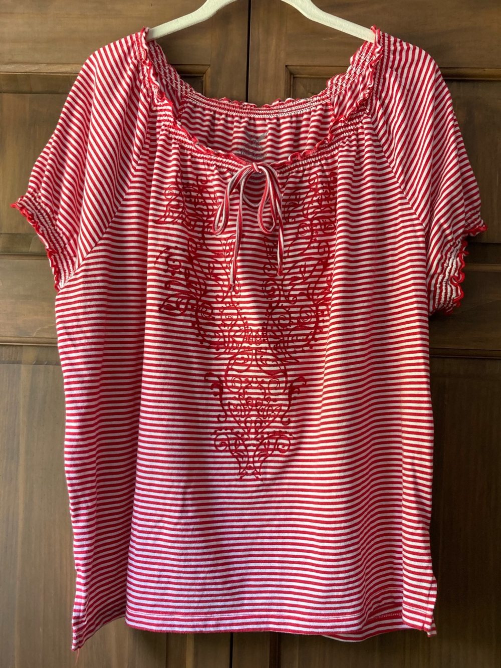 Faded Glory Red & White Striped Top 2X (18W-20W)